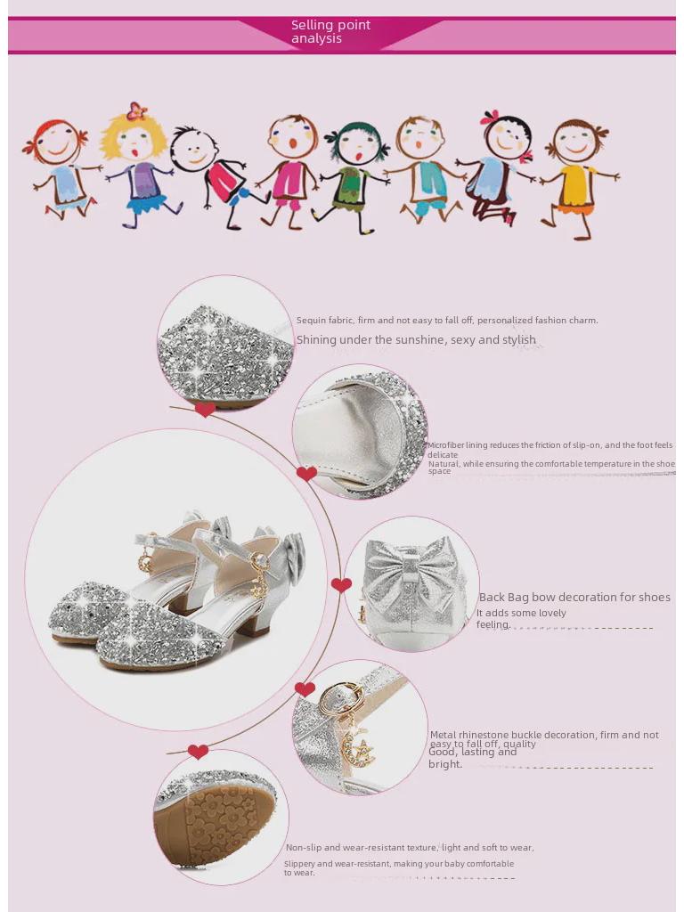 2024 Серебристые босоножки на высоком каблуке для девочек в корейском стиле - универсальные туфли принцессы с закрытым носком