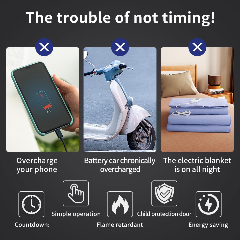 Timer Switch Timing Controller Socket 6-hours Countdown Automatic Shutdown with USB Type-C Fast Charging Ports 230V EU Plug