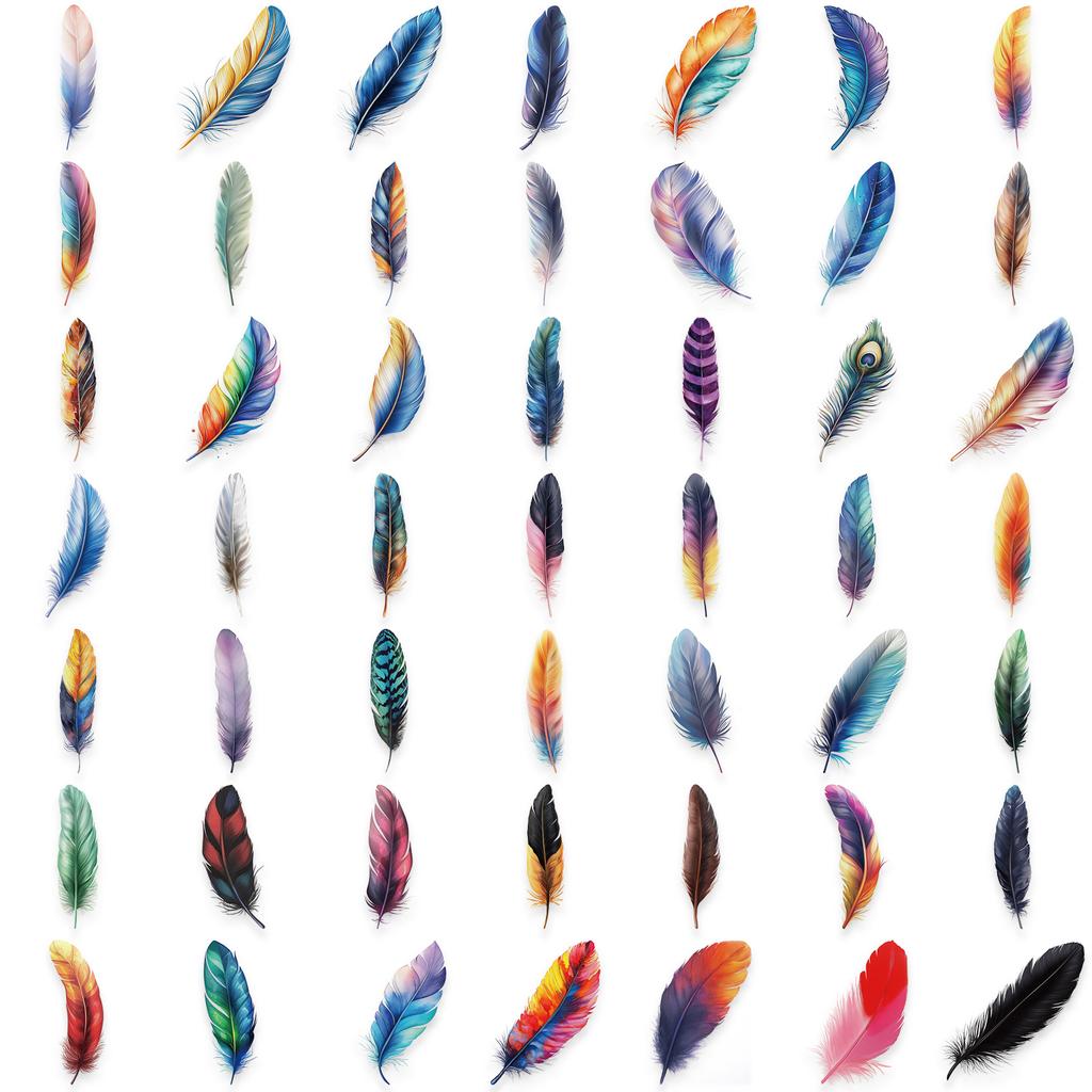 50 Cartoon Feather Stickers Pack Waterproof Transparent PET Hand Account Children's Material Decorative Guitar Notebook
