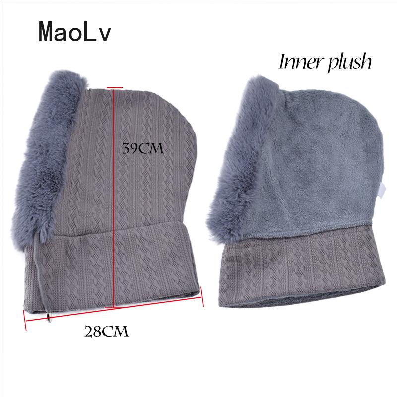 Hat Soft Winter Fur Cap Mask Set Hooded for Women Knitted Cashmere Neck Warm Balaclava Bicycle Hat Thick Plush Fluffy Ski Windproof Hat