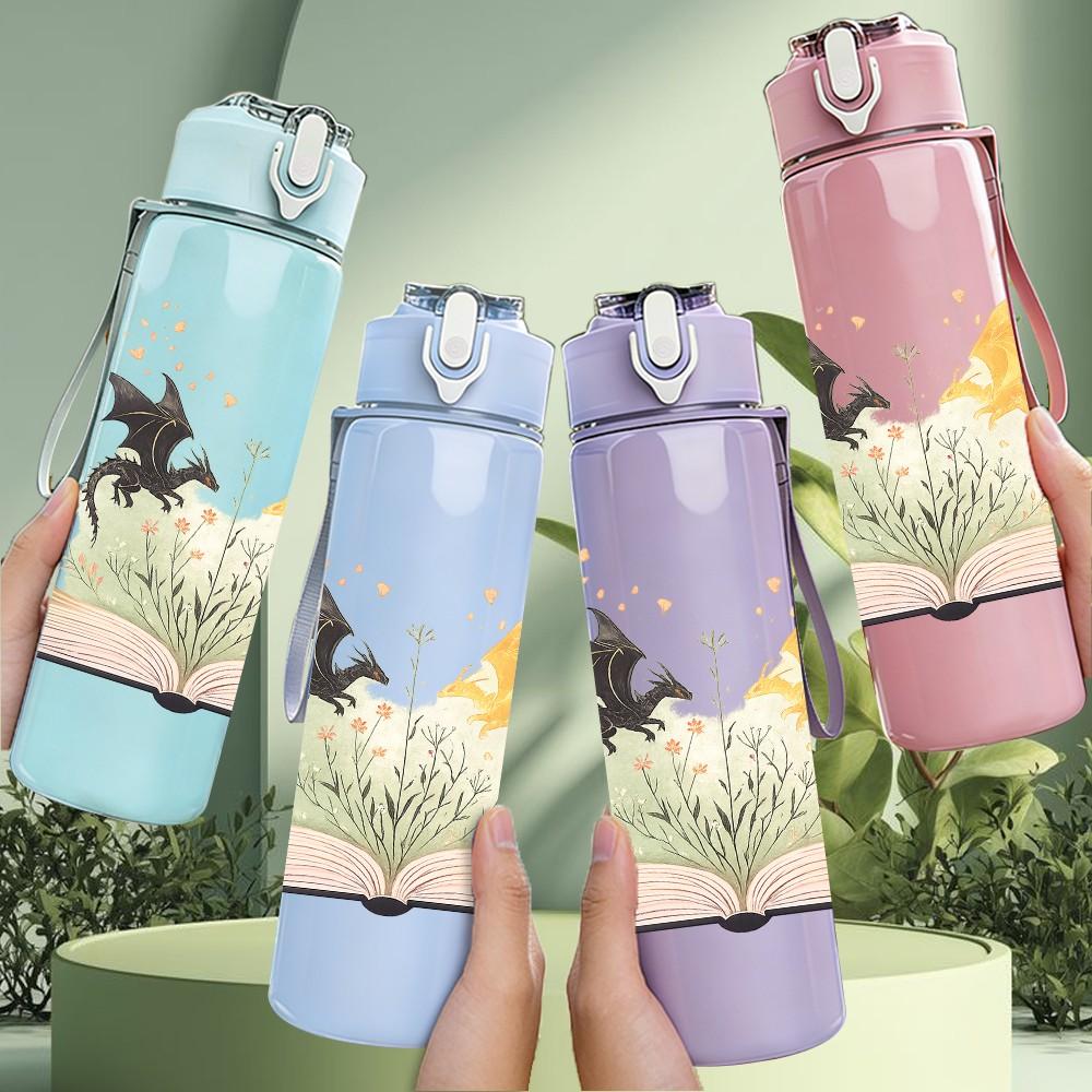 1PC Open Book Floral Magic Art Print 750ml Color Plastic Sports Water Bottle Leakproof Flip Straw Lid Suitable for Sports Office Home Use
