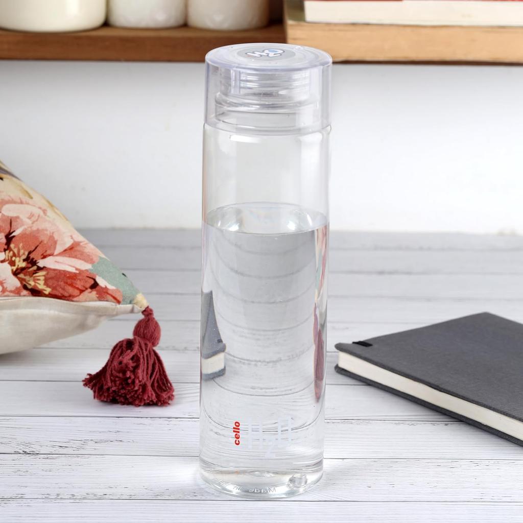 CELLO H2O Unbreakable 1L Water Bottle With Leak Proof Silicone Seal For Gym Travel And Daily Use In Crystal Clear Design
