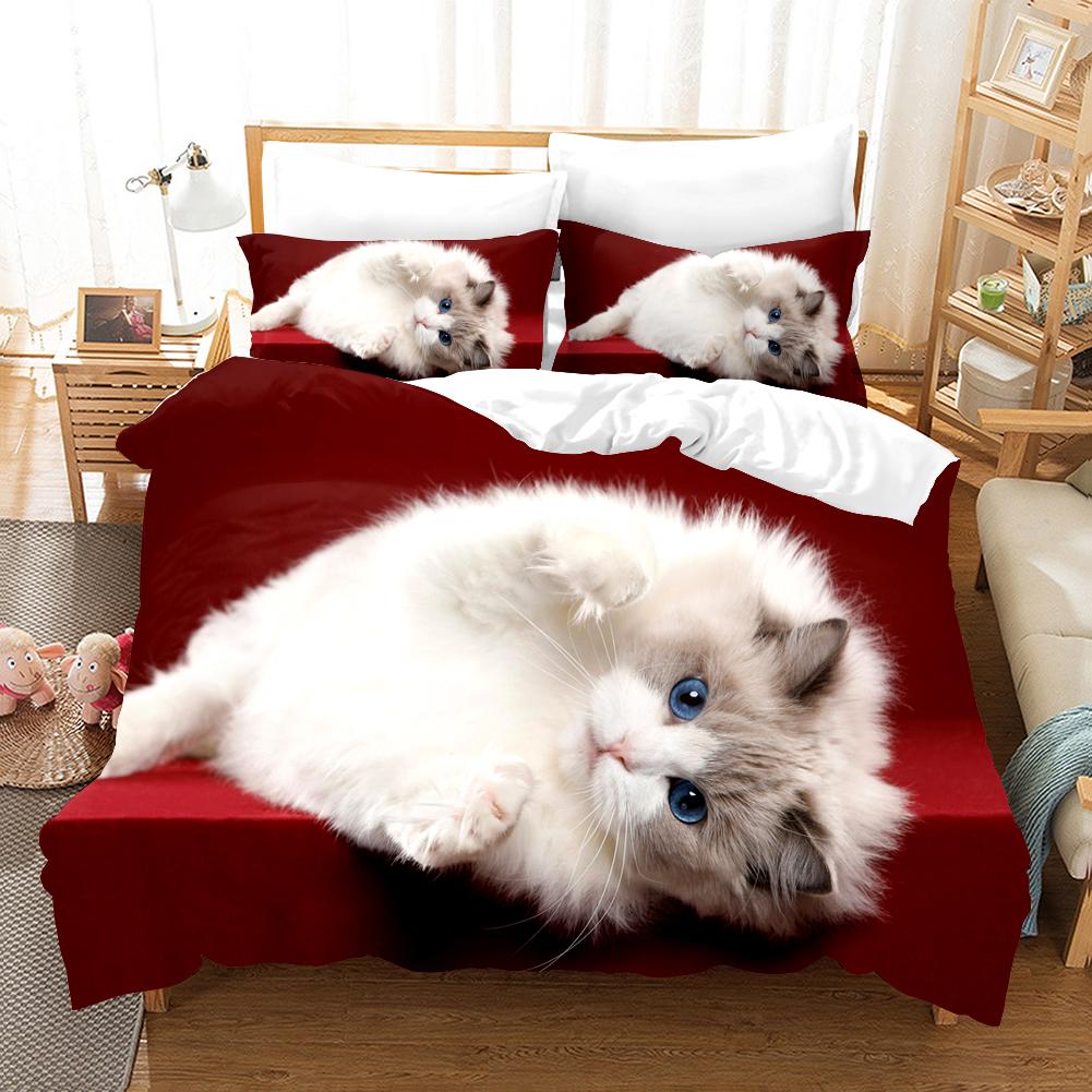 Милый котик пододеяльник комплект постельного белья размера King Queen Kawaii Animals для детей подростков полиэстер одеяло чехол с наволочкой