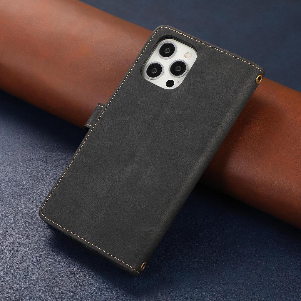 iPhone16 Retro Leather Case for Apple 12 & 14Pro: Flip Phone Protection with Multi-Function Card Slots