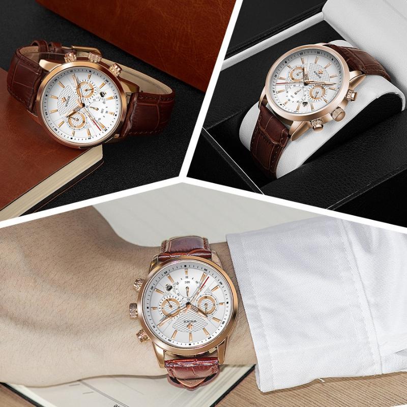 WWOOR часы с кожаным ремешком, мужские ретро светящиеся кварцевые часы, деловые повседневные модные мужские часы, модные часы