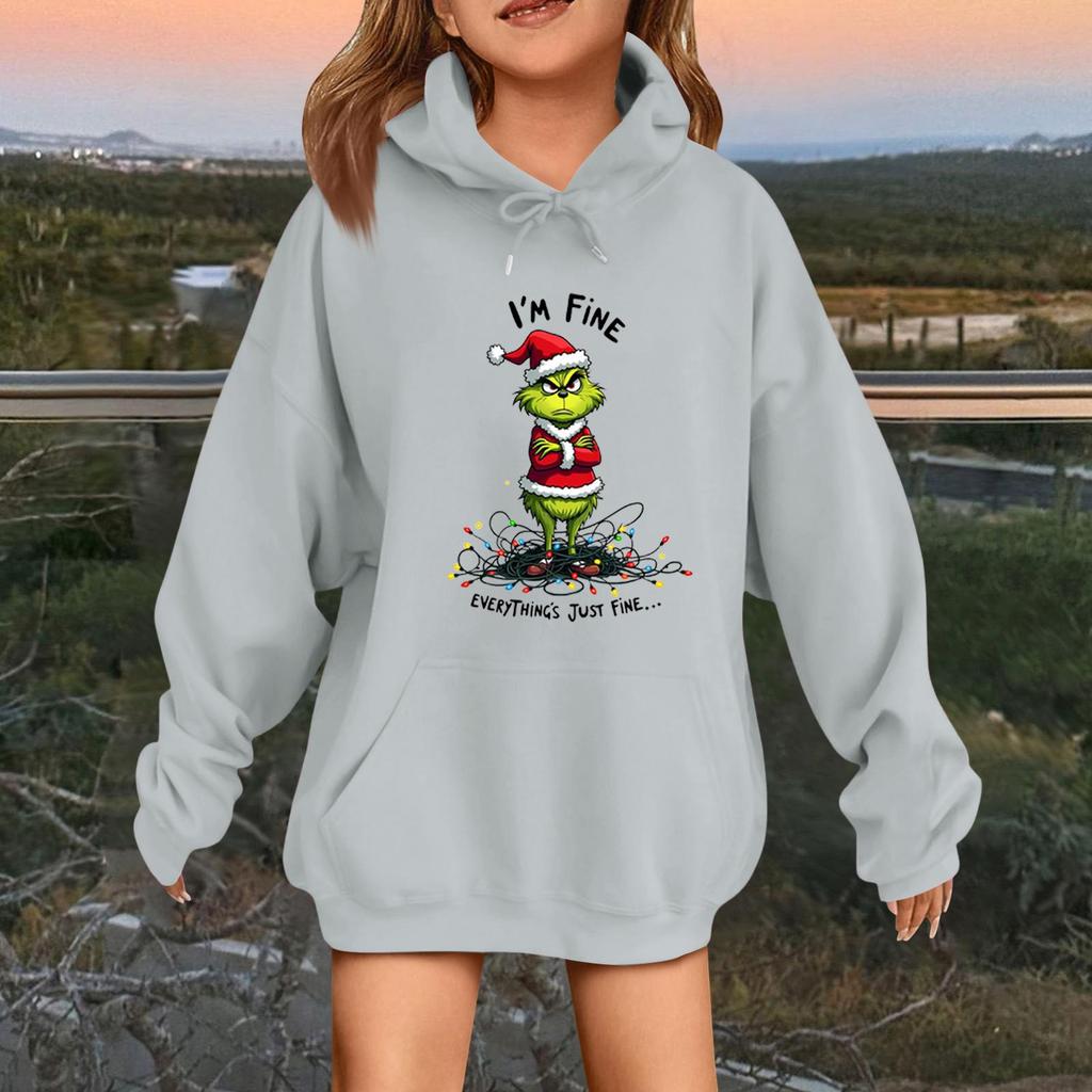 Детская модная повседневная толстовка с капюшоном свободного кроя с длинными рукавами и рождественским принтом