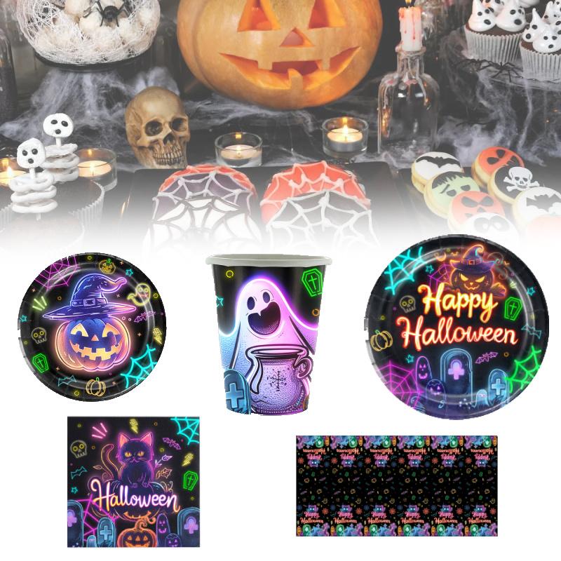 Spooky Halloween Themed Disposable Dinnerware Set For 12 Includes Paper Plates Cups Napkins And Table Cover