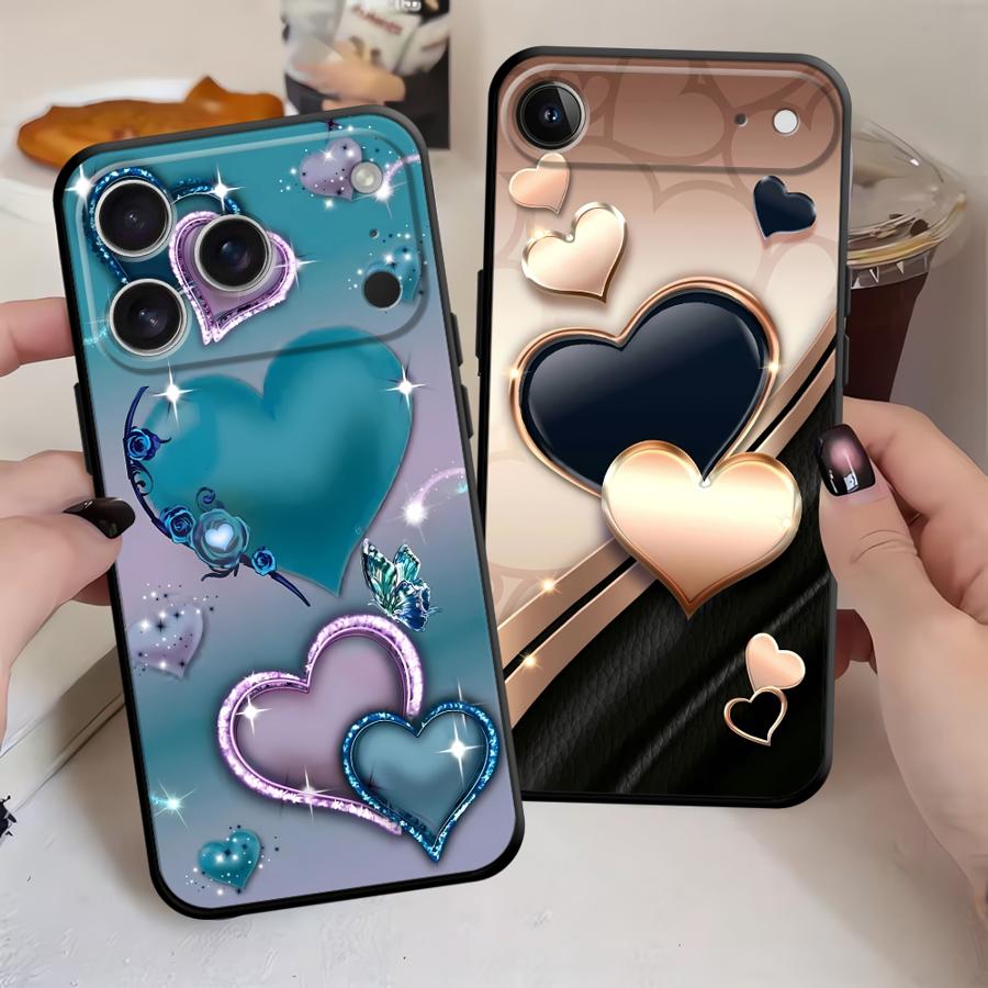Черный мягкий чехол-бампер в форме сердца для iPhone XS Max 15 16 14 Plus 13 12 11 17 Pro Max 7 8 Air XR