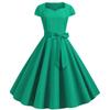 Women's Fashion Casual Slim Fit Solid Colour  Vintage Dress With Belt With Large Hem