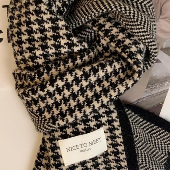 Men Women Scarf Japanese Style Plaid Pattern Long Style Wrap Autumn Winter Thermal Insulation Knitting Scarf Daily Wear