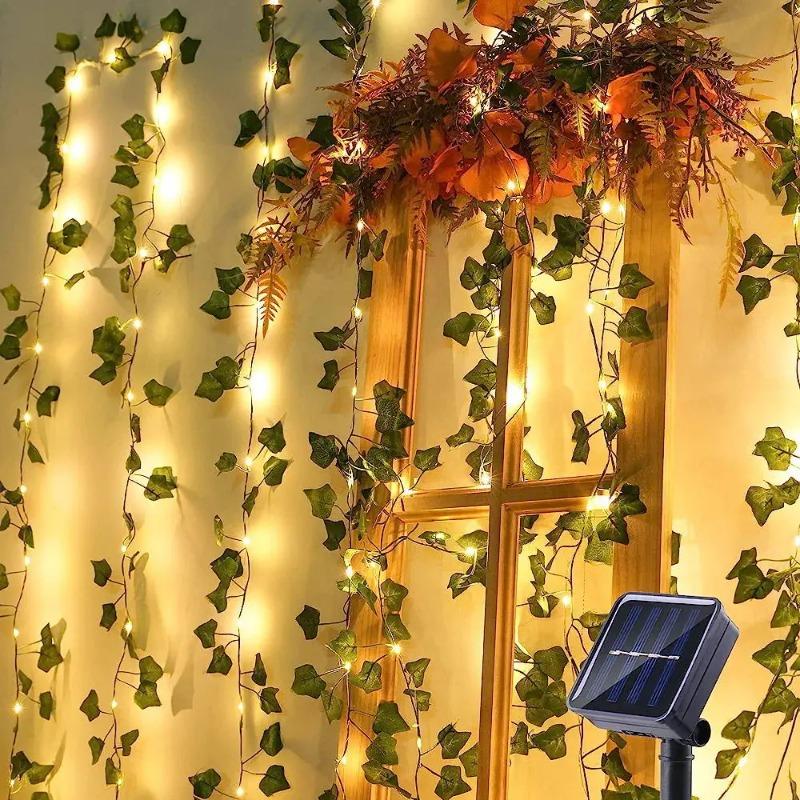 4M 20LED Солнечные Гирлянды из Лозы Уличные Водонепроницаемые Декор из Искусственных Листьев Плюща Сказочные Огни для Рождества Сада Свадьбы
