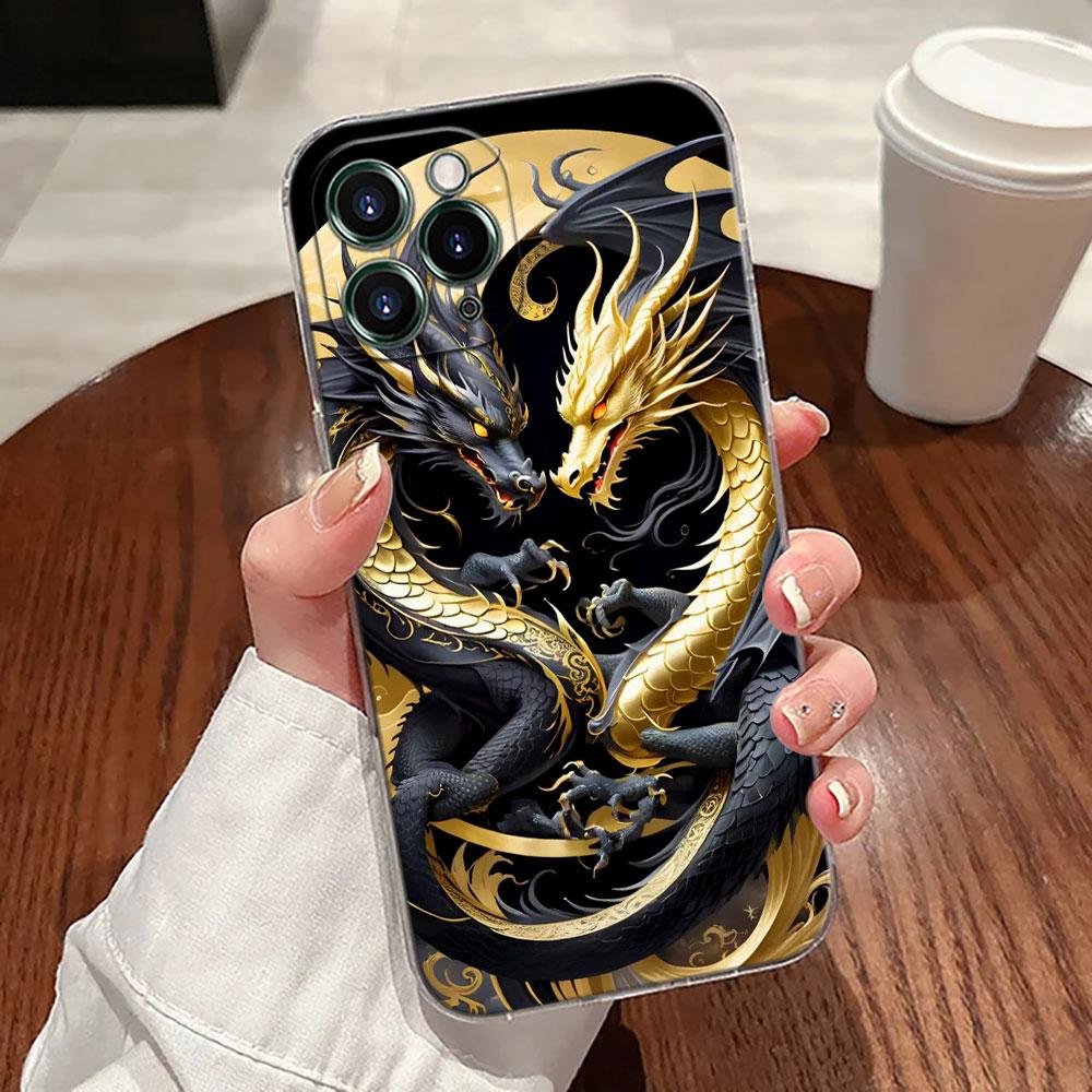 Милый Черно-Белый Дракон Прозрачный Чехол Для Apple iPhone 17 16 15 14 13 12 11 Pro Max 16 Plus 16E 17Air 17Pro Чехол Для Телефона Funda