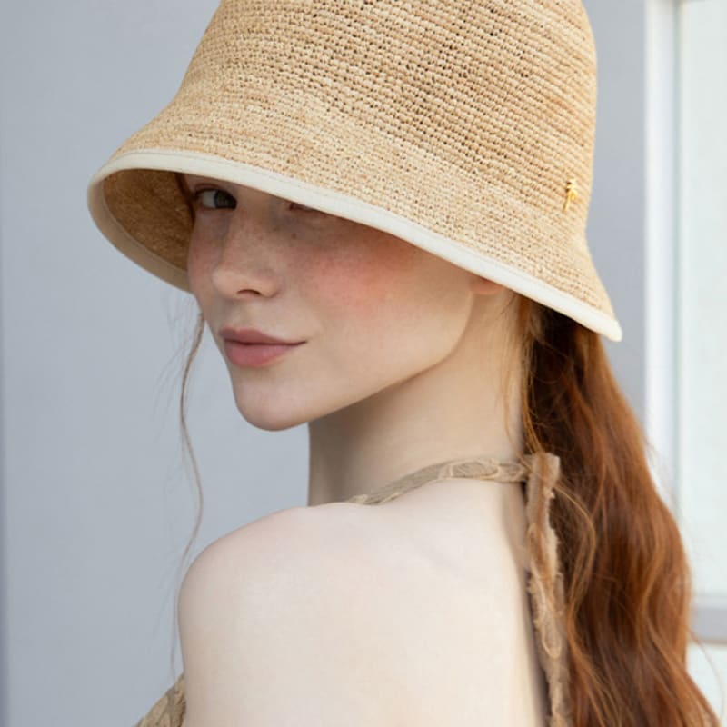 Tatiana Monet Natural Raffia Cloche Bucket Hat HT8183 Ivory