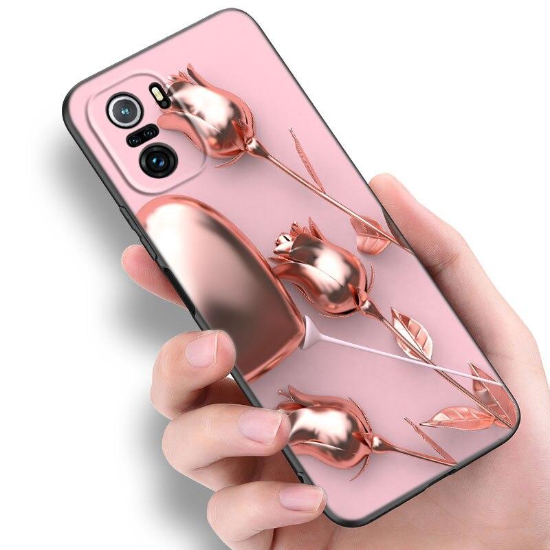 Love Rose Gold Style Phone Case For Xiaomi Mi 10T 11i 11T Note 10 11 Lite NE F1 POCO F3 M3 X3 GT NFC M4 X4 Pro 5G Black Cover