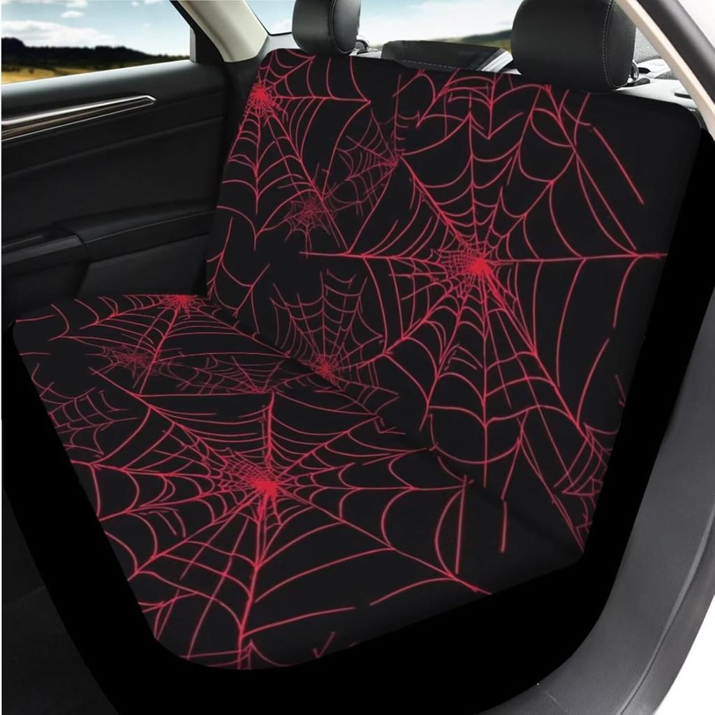 Красные чехлы на сиденья автомобиля с паутиной, с чехлом на рулевое колесо, подушкой для подлокотника, накладками на ремни безопасности, подстаканником с брелоком, универсальный комплект для защиты автомобиля