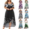 Плюс размер женское модное платье с короткими рукавами и круглым вырезом с открытыми плечами и нерегулярным подолом