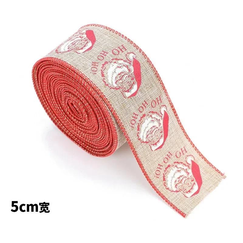 5m Christmas DIY Fabric Ribbon Burlap Ribbon With Wired Edge Gift Wrapping Christmas Tree Decor Ribbon DIY Wreath Bows Crafts