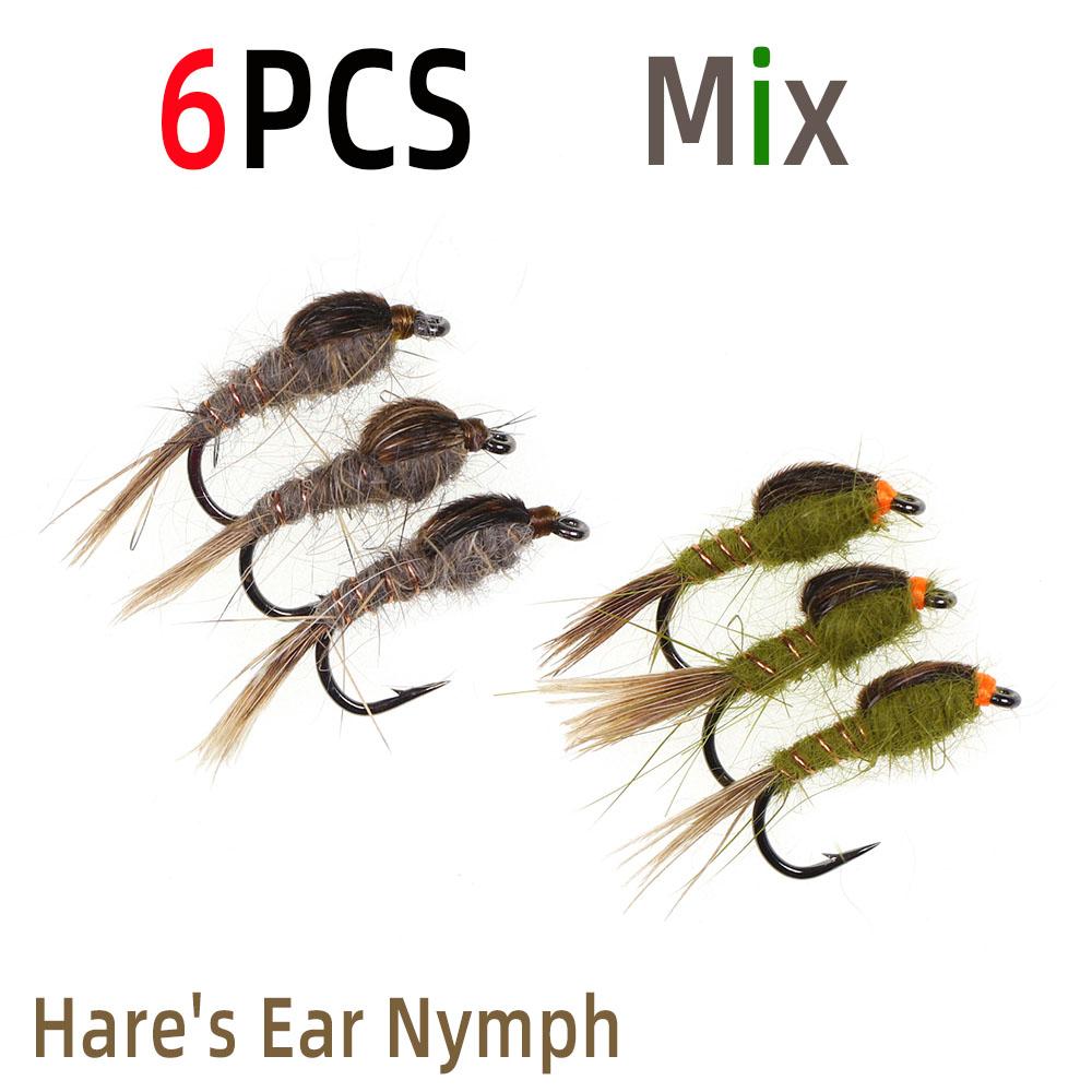 6 шт. мушки для ловли рыбы нахлыстом из индейки-биота или нимфы с заячьим ушком, высококачественные материалы, связанные вручную, лучше всего подходят для ловли форели, окуня и мелкой рыбы
