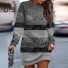 Women Fall Winter Dress Striped Color Block Shiny Sequin Loose Round Neck Long Sleeve Above Knee Length Soft Patchwork Mini Dress