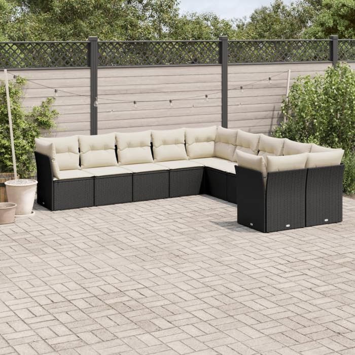 VidaXL Salon de Jardin avec Coussins 10 pcs, Canapés de Terrasse, Ensemble de Meubles de Patio, Mobilier d'Extérieur, Noir 3250075