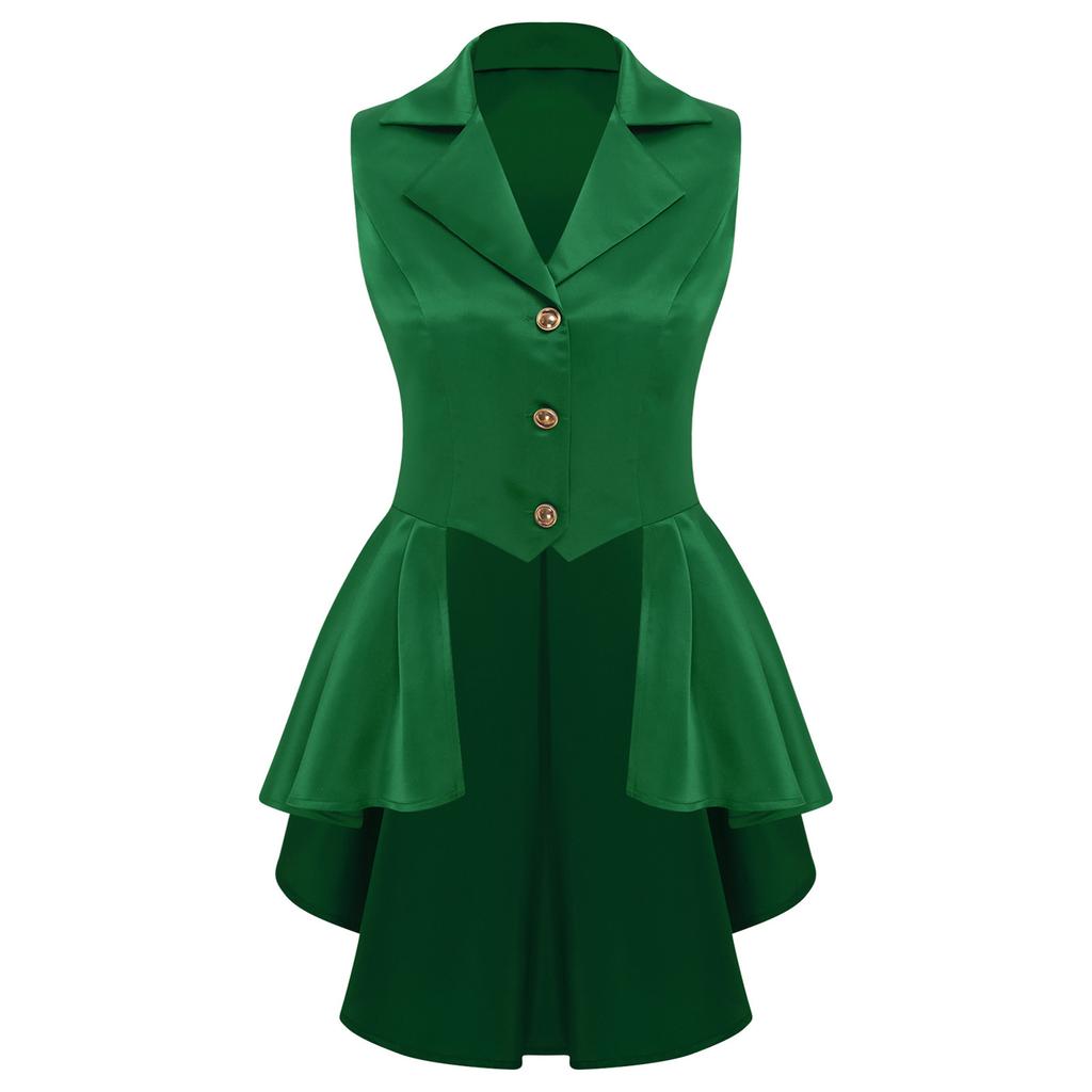 Женский жилет в викторианском стиле с отложным воротником, без рукавов, на пуговицах спереди, с асимметричным низом с оборками, куртка-топ