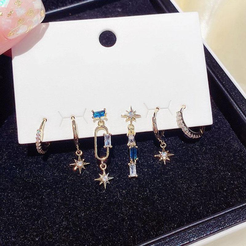 ANENJERY Набор серег-кольца со звездами для женщин, роскошные романтические украшения с синим цирконом