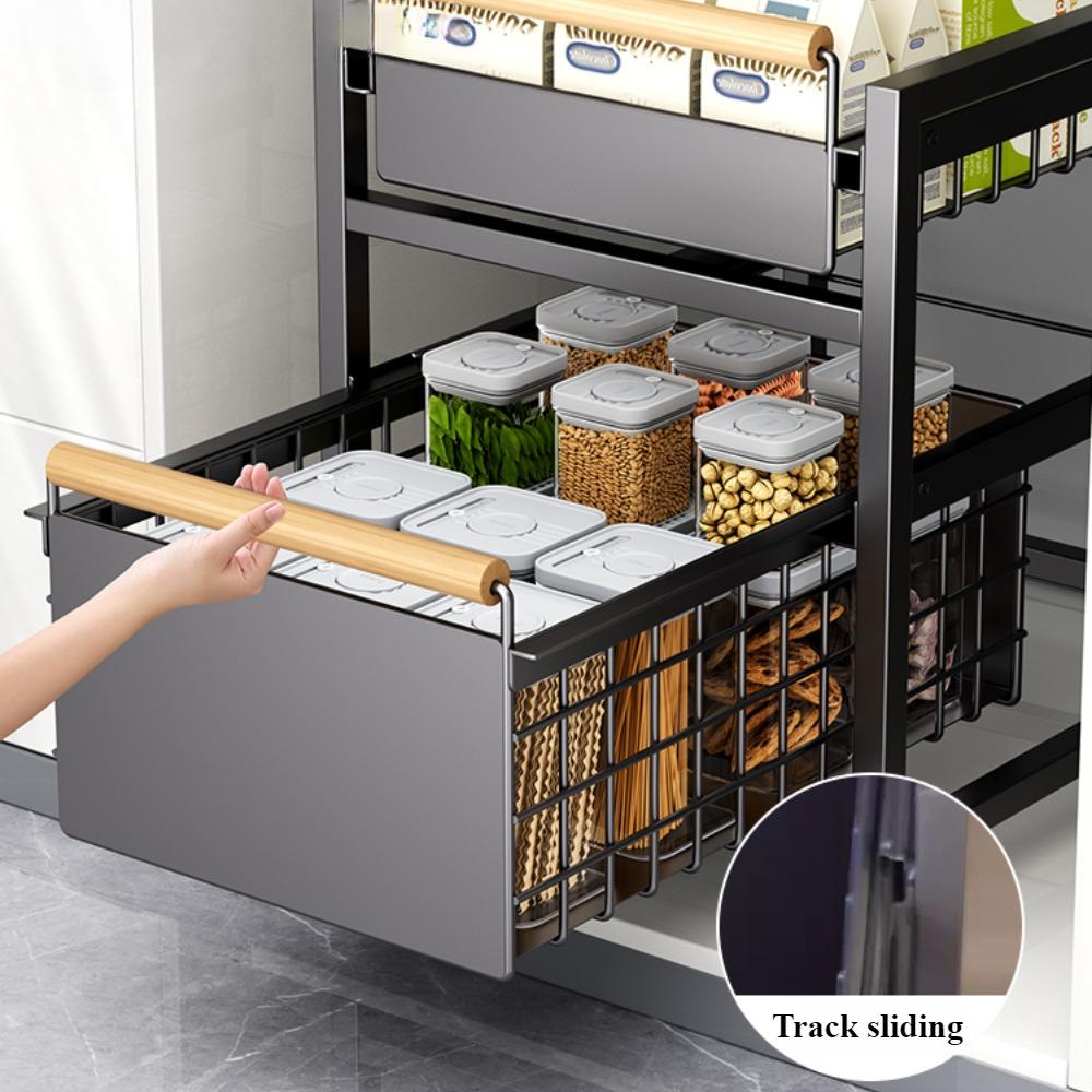 Kitchen Storage Rack Carbon Steel Under Sink Shelf Seasoning Bottle Spice Storage Racks Kitchen Organizer Sink Pull-Out Shelf