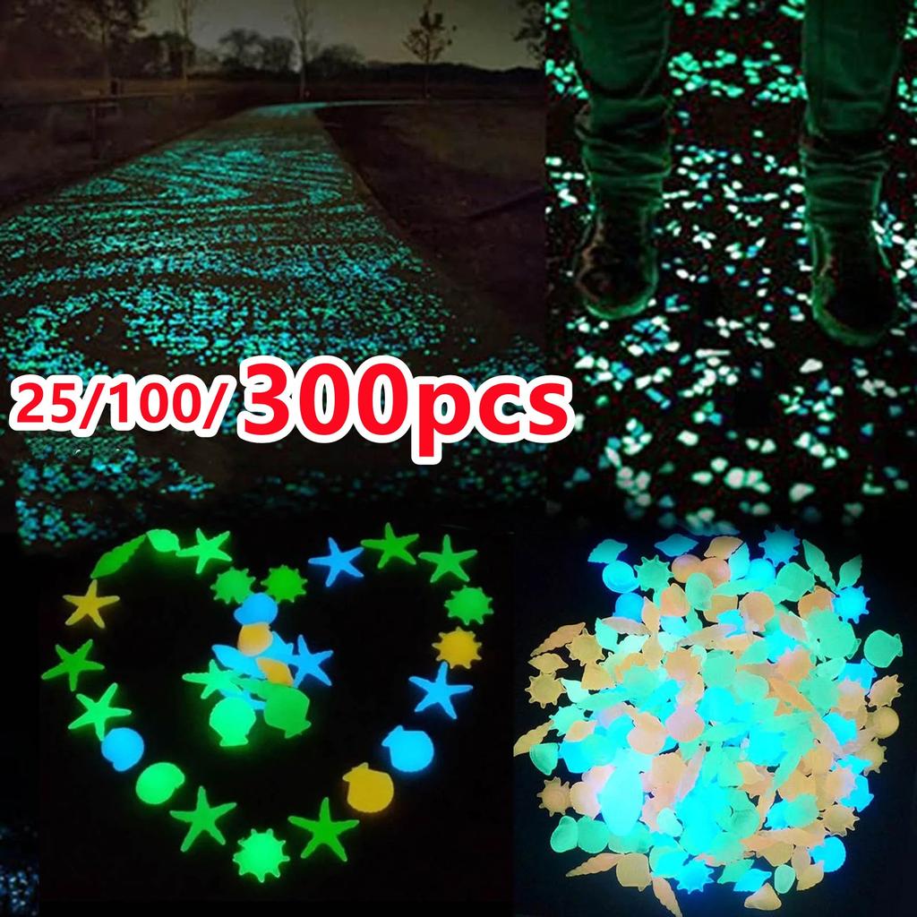 25/100/300pcs Garden Decor Luminous Stones Glow In Dark Decorative Pebbles Outdoor Fish Tank Decoration Pebble Rocks Aquarium Mix Color