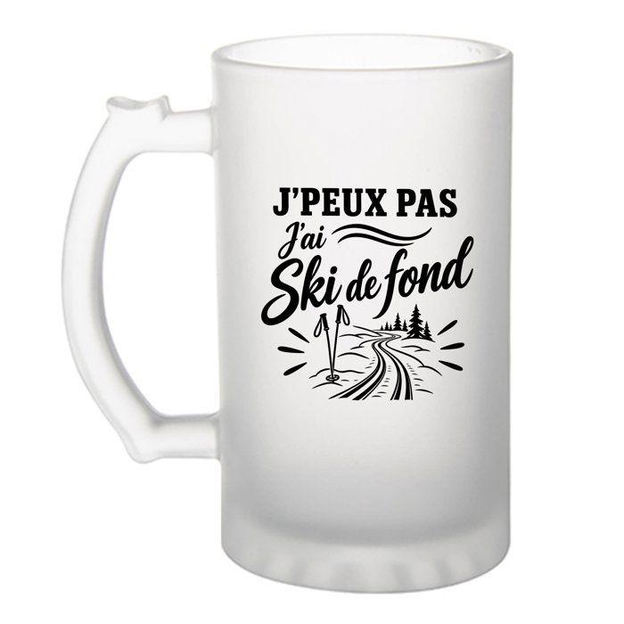 Chope à bière - PLANETEE - J’peux pas j’ai Ski de fond (minimaliste) - Verre trempé 470 ml - Givré - Imprimée en Bretagne