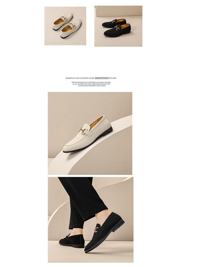 Мужские лоферы из замшевой кожи в корейском стиле - Большой размер, Однотонные, Слипоны, Профессиональный британский стиль.