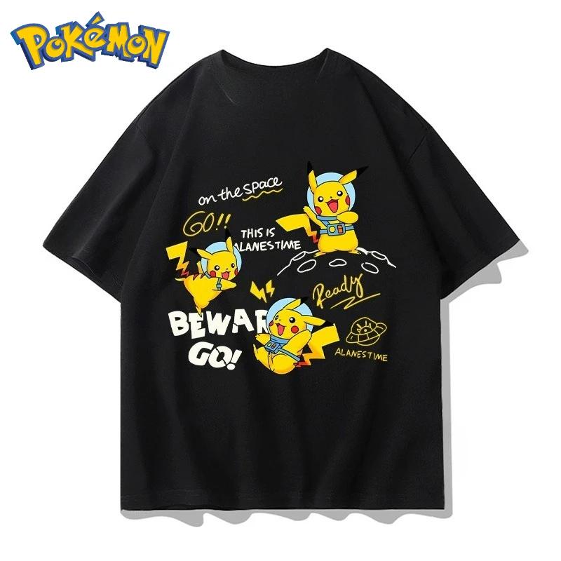 Cute Pikachu Pokémon Printed TShirt Unisex Summer Y2K Harajuku Style Loose Casual Short Sleeve Top for Street Wear