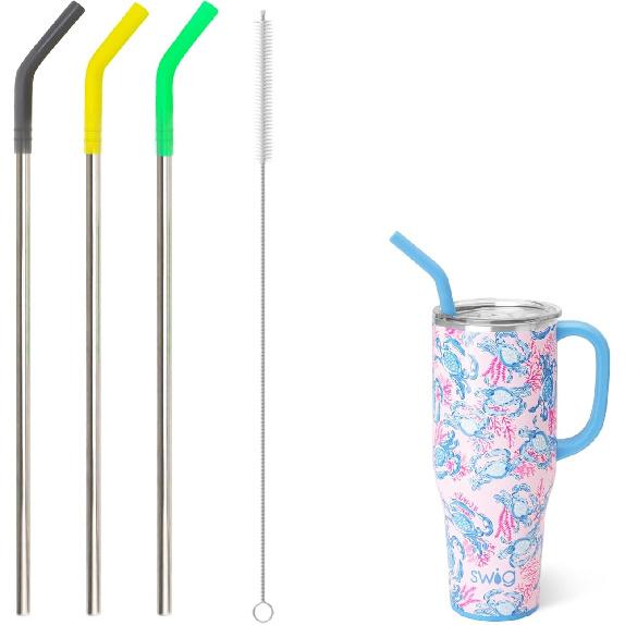 3PCS Reble Straws Replacement Compatible with Swig,Stainless Steel Straw with Colorful Silicone Straw Cover Compatible with Swig 40oz Mega Mug