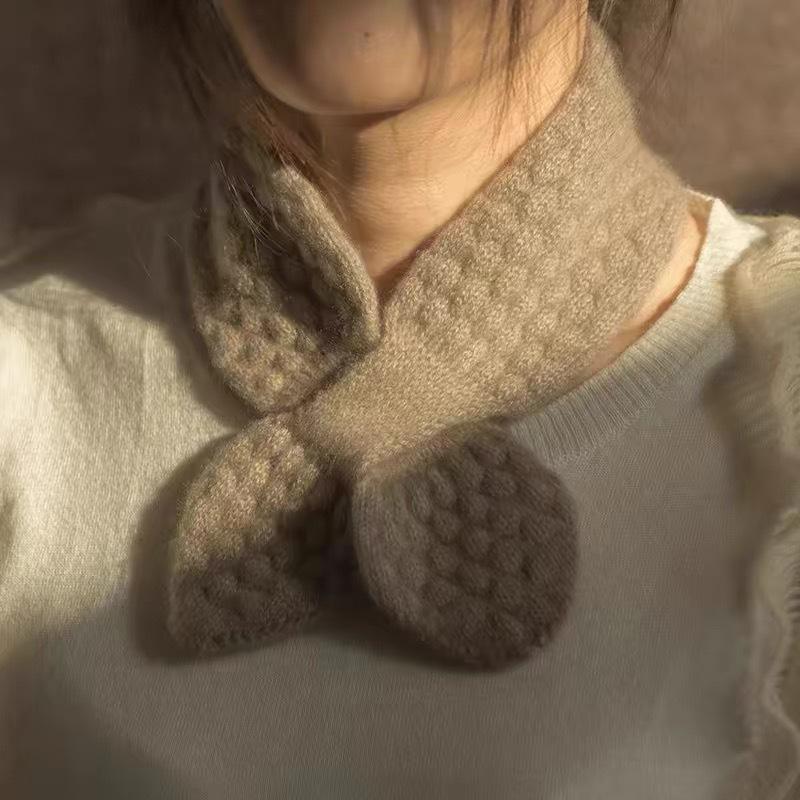 Simple Small Scarf Women's Autumn and Winter Coat Decoration Fake Collar Cross Perforated Pure Color Trendy All-Match Lazy Scarf