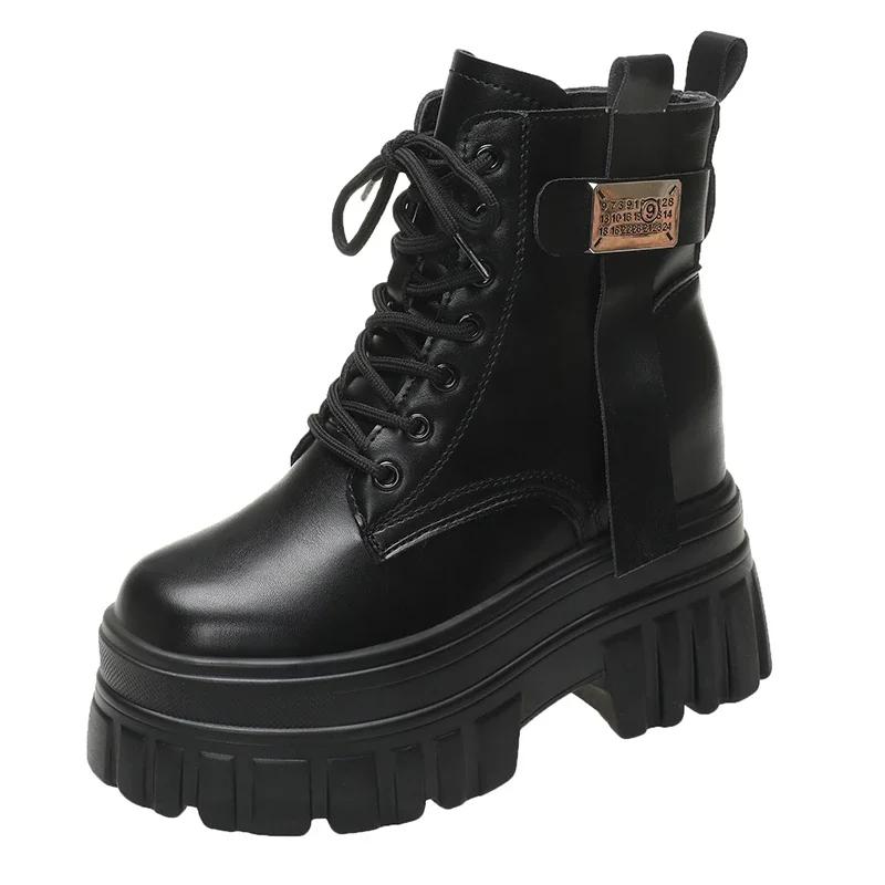 Зимние сапоги на танкетке с квадратным каблуком и щиколоткой, модная женская обувь, теплые сапоги с толстой подошвой, новые осенние кожаные женские сапоги на молнии