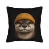 River Otter Wearing Beanie Vintage Wildlife Square Pillow Case  Cushion Covers Creative Throw Pillow Case Cover for Bed