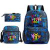 Rhythm Box Game Merchandise Student Bag Sprunki Cartoon Starry Sky Backpack Leisure Bag 3-piece Set D