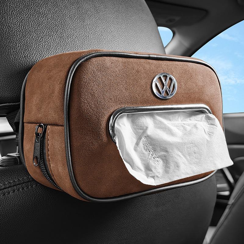 Для VW Металлический Логотип Держатель для Автомобильной Салфетницы Кожаный Автомобильный SAKJD7 Подлокотник Центральной Консоли Подлокотник Заднего Сиденья Чехол для Салфеток с Крепежным Ремешком Очиститель Автомобильных Стекол