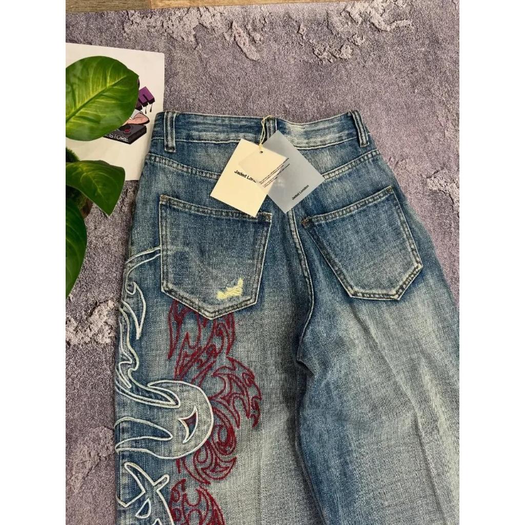 VibeStreet Y2K Американский Новый Узор Вышивка Мешковатые Джинсы Уличная Мода Винтаж Хип-Хоп Мода Повседневный Универсальный Джинсы Широкие Штаны