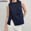 Women Round Neck Sleeveless Irregular Splits Casual Tank Tops