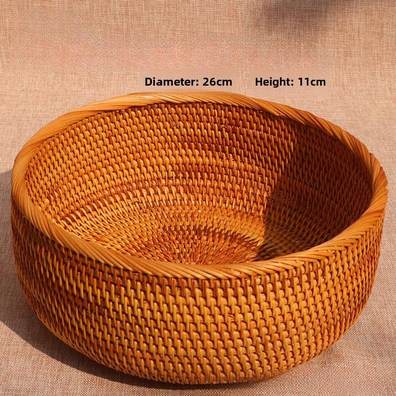 1pc/3pcs Rattan Fruit Basket Circular Woven Decorative Serving Basket Steamed Bun Basket Home Desktop Storage Box