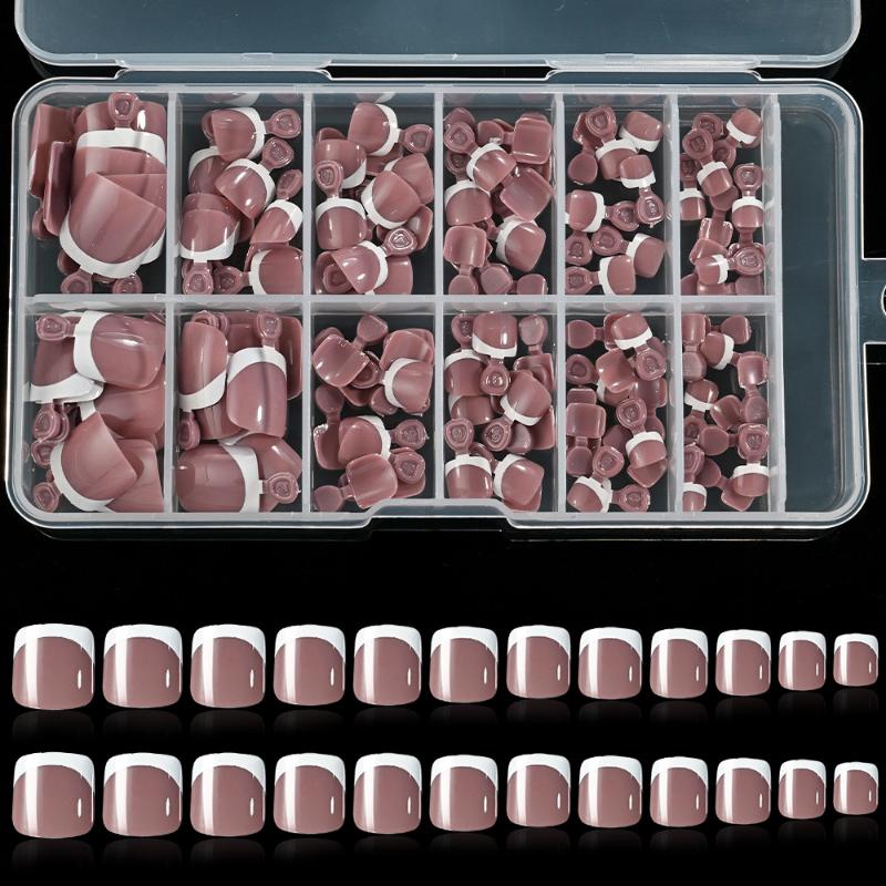 120 шт. Французские короткие квадратные искусственные накладные ногти на ногах телесно-розового цвета, полное покрытие, накладные ногти на ногах, накладные ногти для наращивания для женщин