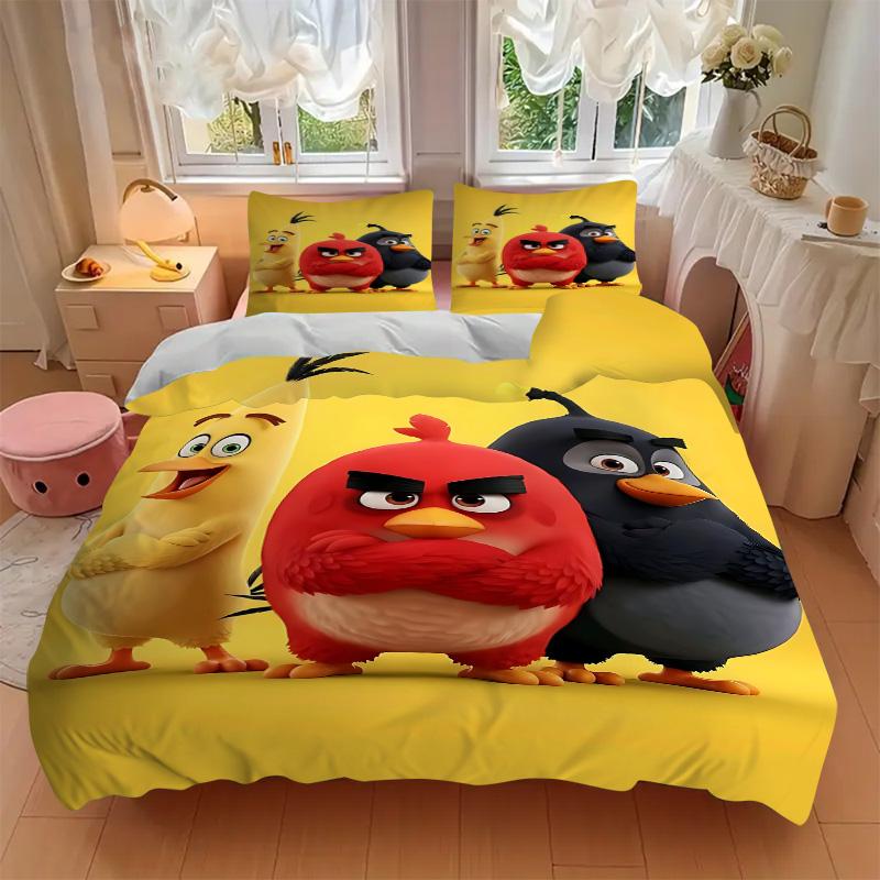 Angry Birds Movie Characters Print 3Pcs Bedding Setduvet Cover With 2 Bedropillowcase Home Birthday Gift