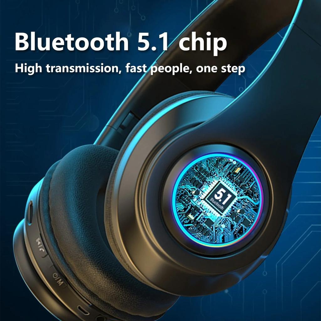 Active Noise Cancelling Wireless Bluetooth Headphone with RGB Light and Mic To Wear Surround Stereo Sound Super Long Battery Life Foldable Lightweight