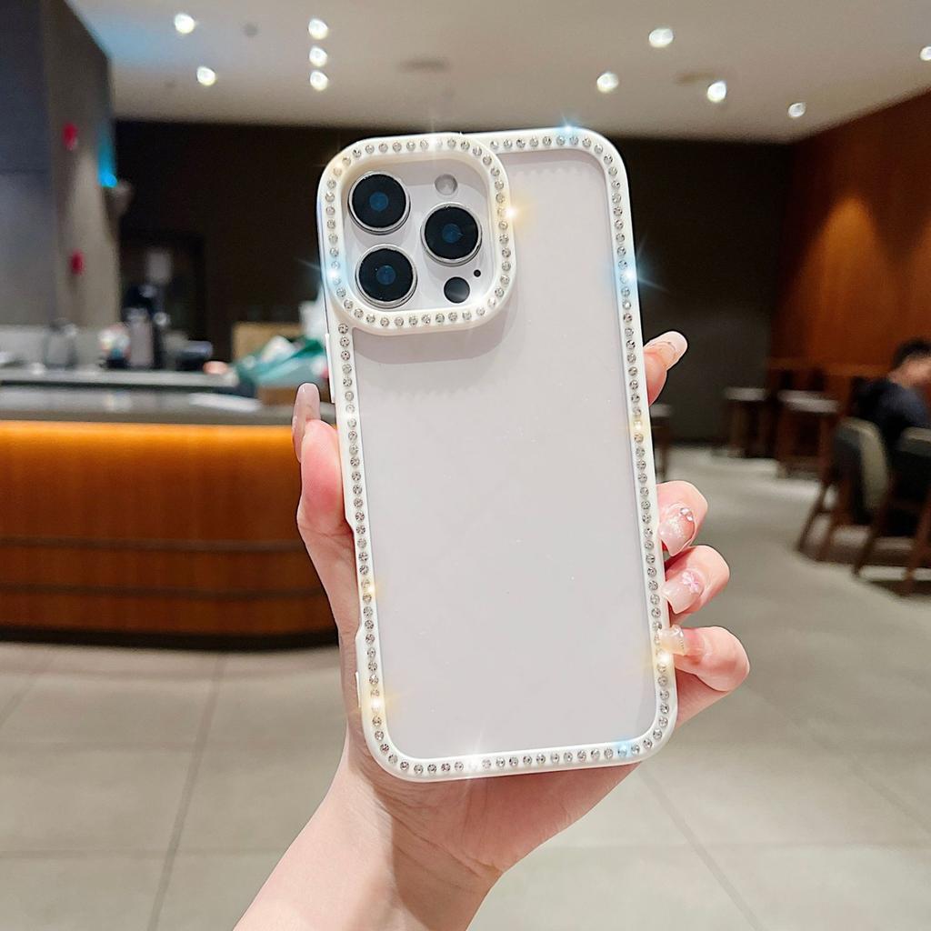 Подходит для iPhone16PROMAX Рамка Стразы Чехол для телефона Apple 15/14 Флэш-дрель Прозрачный защитный чехол