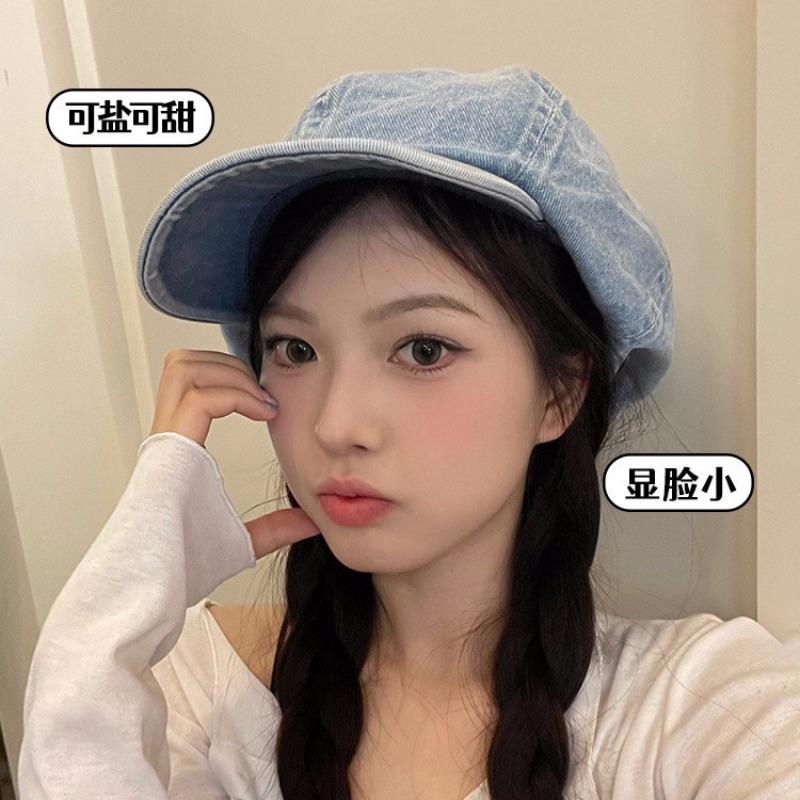 Cowboy Beret Women's Spring and Autumn Versatile Cloud Painter Hat Show Small Face Big Head Circumference Octagonal Hat Peaked Cap