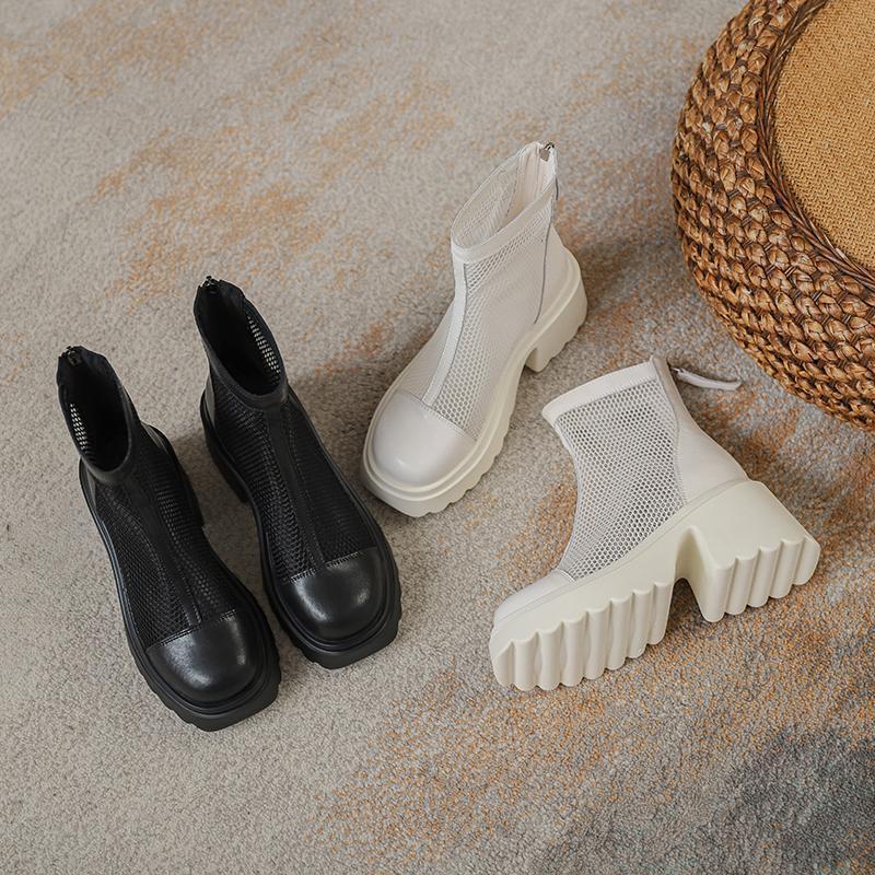Полые ботинки Мартин женские новые летние 2025 тонкие сетчатые ботинки на высокой платформе, женские короткие ботинки на высоком каблуке