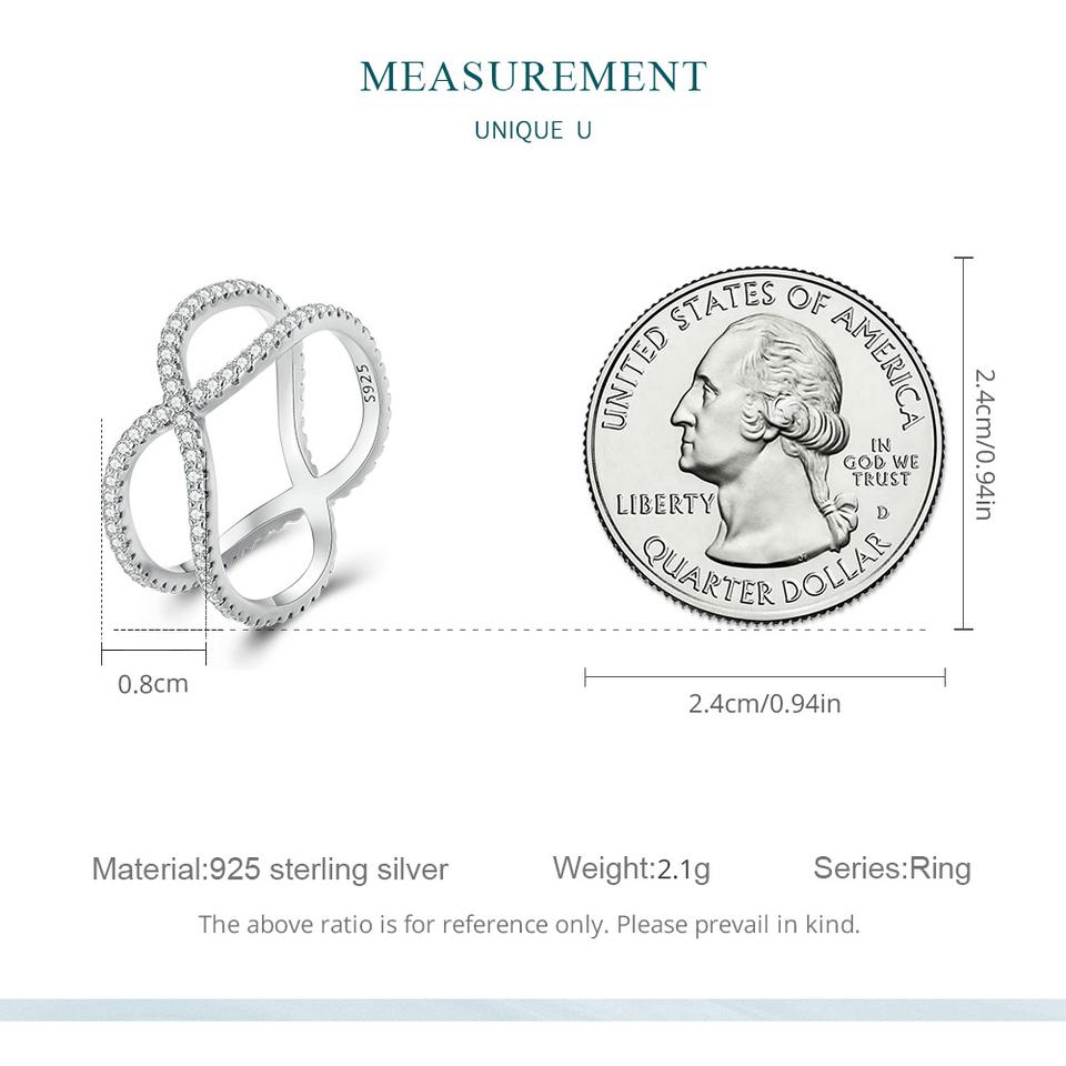 Bisaer Двухслойное кольцо на палец из стерлингового серебра 925 пробы с геометрическим узором для женщин, ювелирные украшения с фианитами в оправе из камня