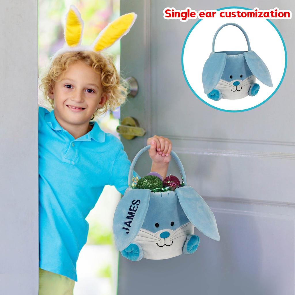 Embroidered Name Bunny Bucket Long Ears Personalized Single Ear Custom Easter Bunny Basket