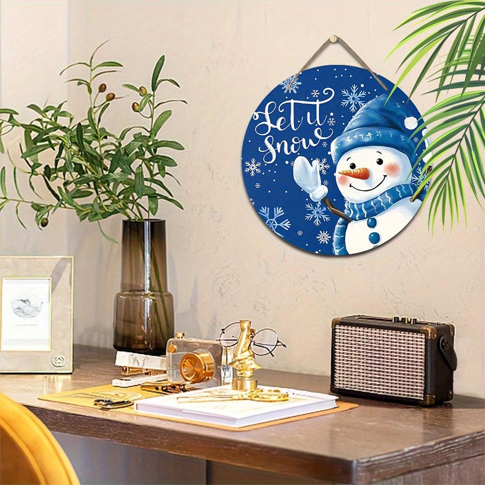 Деревянная рождественская табличка с очаровательным узором снеговика - Круглая табличка Navidad для декора на входную дверь, стену - Идеальный рождественский подарок