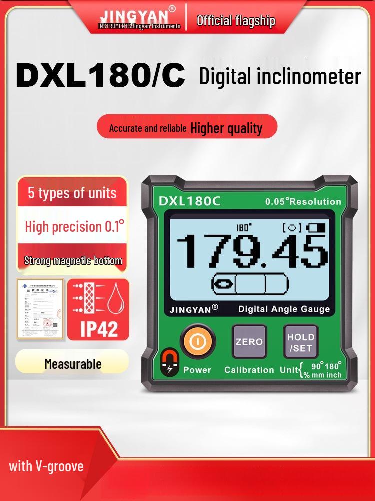 Jingyan Electronics DXL180C Высокоточный цифровой инклинометр с магнитным пузырьковым уровнем и угломером 180°